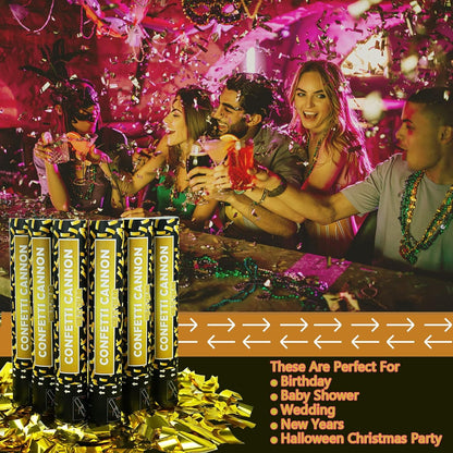 Confetti Cannon Gold Party Poppers - 6 Pack 12 Inch Confetti Poppers for Wedding Celebration Birthday Party Celebration Baby Shower Decorations Christmas New Year Graduation