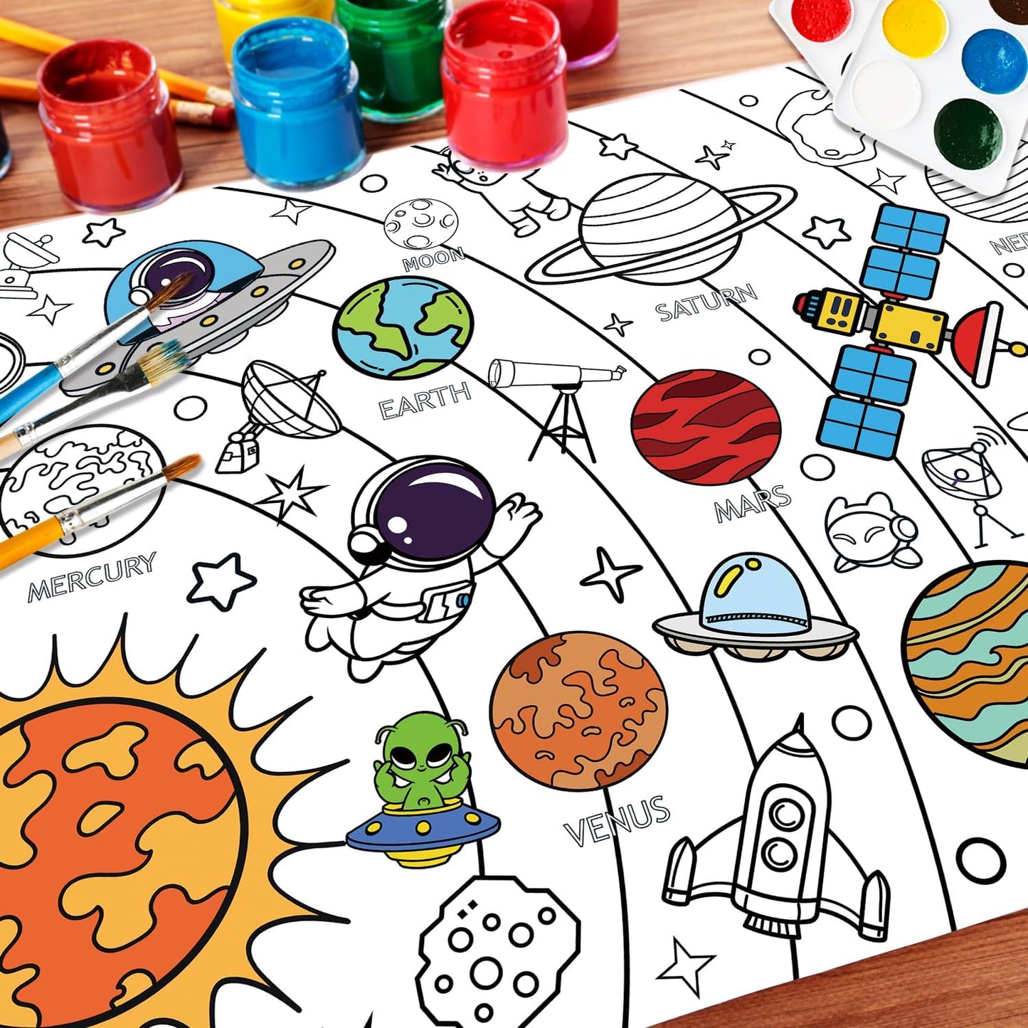 43.3x31.5 Summer Coloring Poster with Picture, Giant Cute Painting Poster, Large Coloring Tablecloth for Classroom Home Birthday Party Supplies Favor