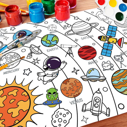 43.3x31.5 Summer Coloring Poster with Picture, Giant Cute Painting Poster, Large Coloring Tablecloth for Classroom Home Birthday Party Supplies Favor