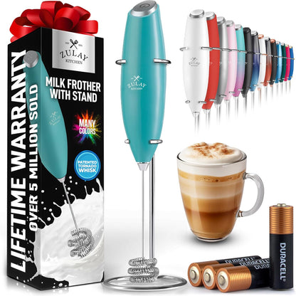 Zulay Kitchen Powerful Milk Frother Wand With Duracell Batteries - Ultra Fast Handheld Drink Mixer - Electric Whisk Foam Maker for Coffee, Lattes, Cappuccino & Matcha - Z1 Motor - Black - Colors D