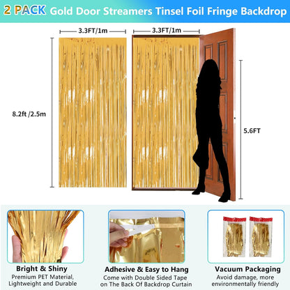 2 Pack Foil Curtain Backdrop Curtains Silver Tinsel Door Streamers Birthday Party Decorations Photo Booth Props for Disco Party Graduation Wedding Baby Shower Bachelorette Christmas Gender Reveal