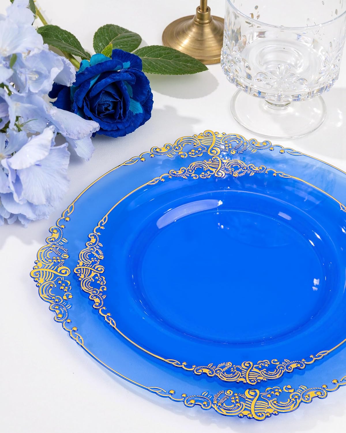 Nervure 350PCS Gold Plastic Plates - Gold Plastic Dinnerware Sets for 50 Guests - 100 Disposable Plates, 150 Silverware, 50 Cups, 50 Napkins for Wedding & Party & Mothers Day