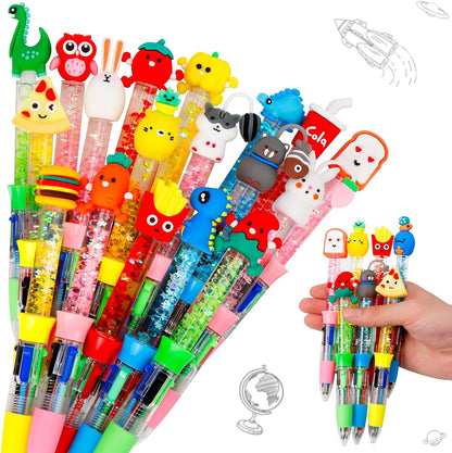 CZWZ 20Pcs Mini Multicolor Pens in One 4-in-1 Cute Pens Bulk for Kids, Fun Kawaii Ballpoint Pens for Birthdays and Children's Party Favors Gifts Teacher School Supplies