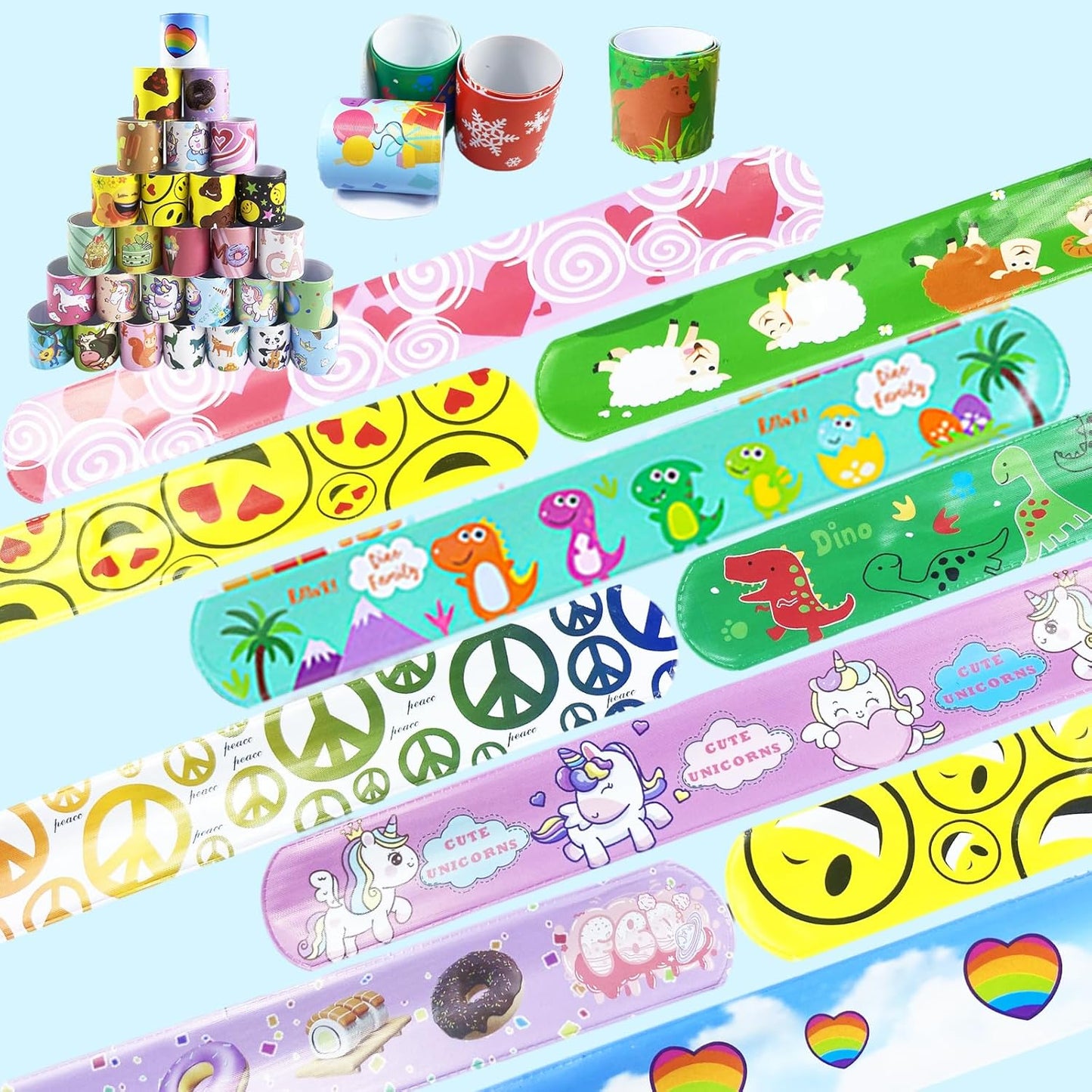 60 Pcs Slap Bracelets for Kids, Bulk Party Favors Wristbands with Animal, Friendship & Heart Designs, Classroom Prizes, Goodie Bag Fillers, Birthday Party Supplies, Carnival Rewards, Stocking Stuffers