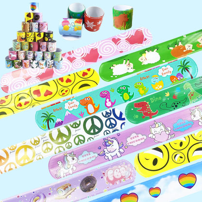 60 Pcs Slap Bracelets for Kids, Bulk Party Favors Wristbands with Animal, Friendship & Heart Designs, Classroom Prizes, Goodie Bag Fillers, Birthday Party Supplies, Carnival Rewards, Stocking Stuffers