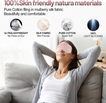 Silk Eye Mask with Adjustable Strap, Satin Blackout Sleeping Mask for Men&Women, Comfortable Blindfold Eyeshade for Night Sleep(Blue)