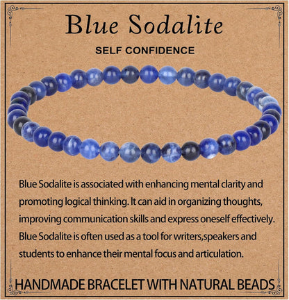 LPBeads Handmade Natural Gemstone Stretch Elastic Bracelet Healing Crystal Round Stone Beads Jewelry Gifts for Women Men