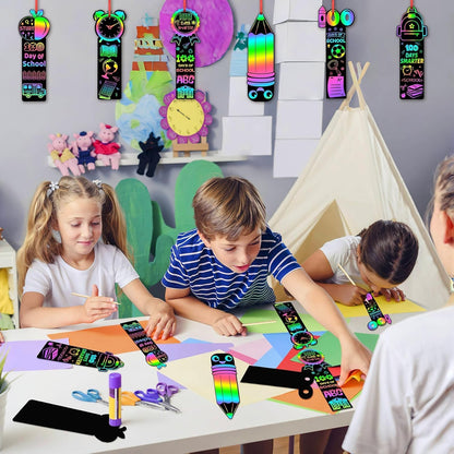 JUNEBRUSHS 30Pcs Ocean Crafts, Rainbow Magic Ocean Animals Scratch Bookmarks Under The Sea Party Favors Games for Activities Summer Arts and Crafts