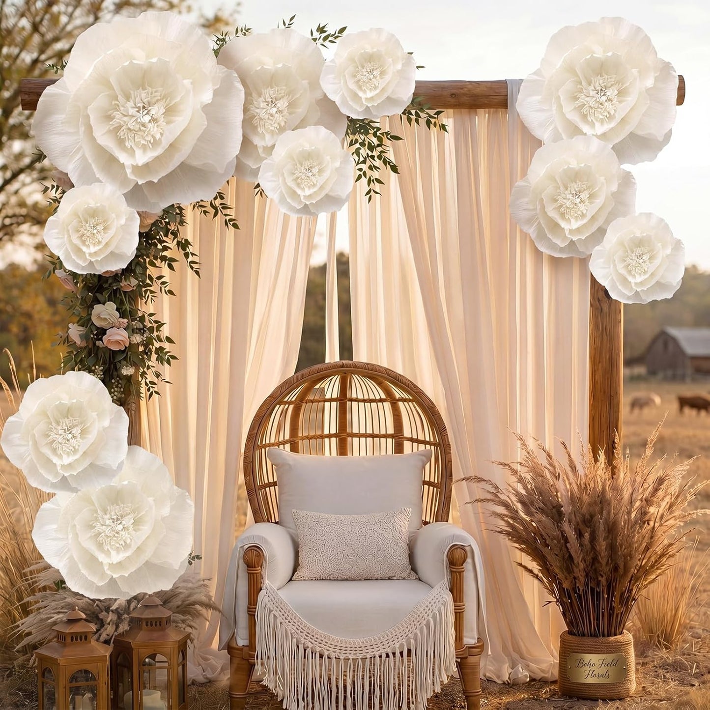 Giegxin 20 Pcs 31.5'', 23.6'', 11.8'', 9.8'' Pink Giant Paper Flower Boho Large Tissue Flower for Wall Pink Pom Pom Floral Decoration for Wall Wedding Bridal Shower Classroom Tea Party Birthday Decor