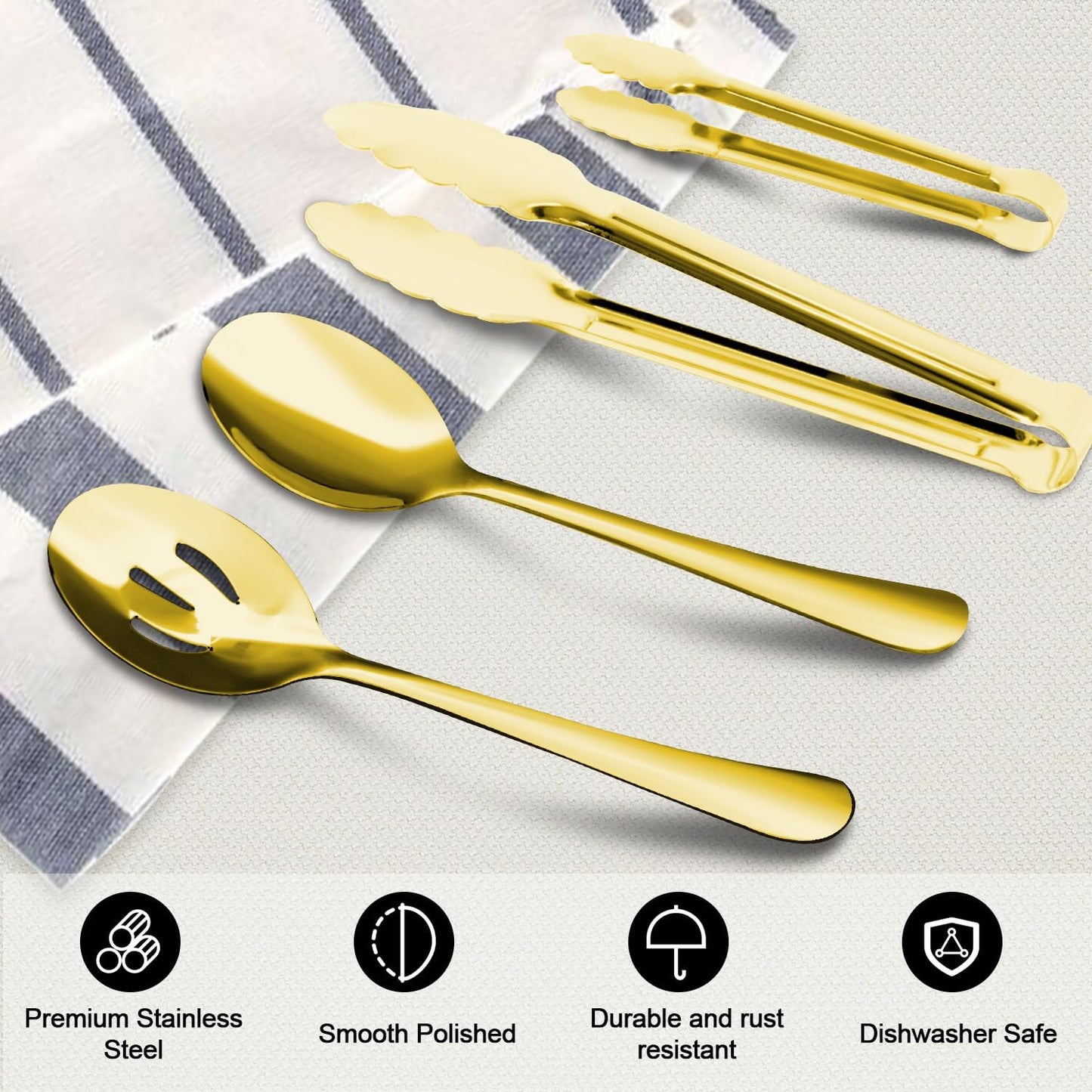 12PCS Stainless Steel Serving Utensils Sets - Large Serving Spoons,Slotted Spoons,Serving Tongs,Appetizer Tongs,Utensills Sets for Buffet Catering Banquet Party (Silver)