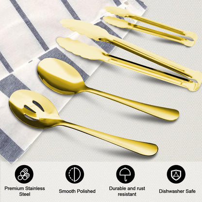 12PCS Stainless Steel Serving Utensils Sets - Large Serving Spoons,Slotted Spoons,Serving Tongs,Appetizer Tongs,Utensills Sets for Buffet Catering Banquet Party (Silver)