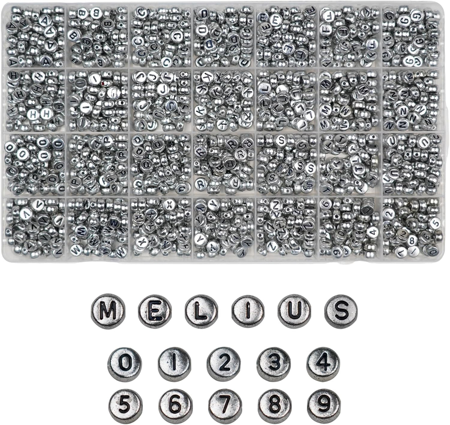 Melius 1450Pcs Acrylic Glow Letter Beads, Alphabetical Glowing in The Dark Beads in 28 Grid Box for Jewelry Making, DIY Bracelets, Necklaces, Key Chains (Glowing, 4x7mm)