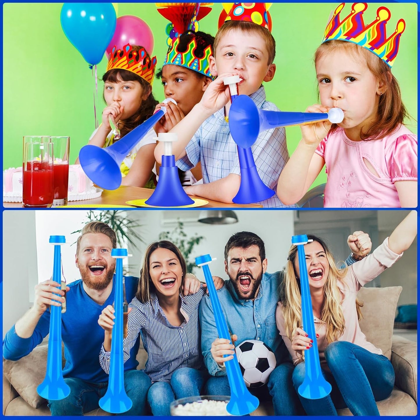Denylo pro Collapsible Stadium Horn 24 Inch Vuvuzela Plastic Trumpet Horn Blue Blow Horn Loud Sound Soccer Horn Noisemakers for Sporting Events Graduation Party Supplies