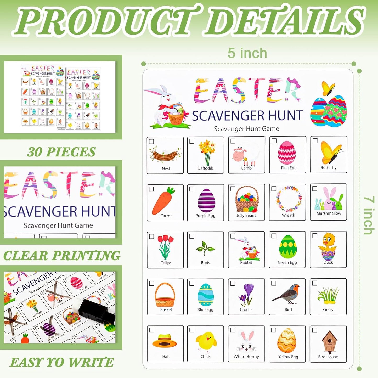 Hoolerry 30 Pcs Nature Scavenger Hunt for Kids Road Trip Game Car Spring Summer Easter Scavenger Hunt Cards Travel Activities Camping Games Outdoor Indoor Seek Activity for Kids Adults(Nature)