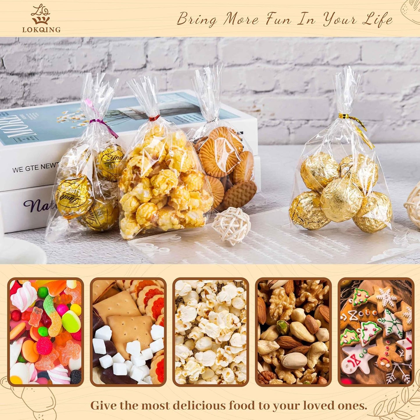 LOKQING Clear Cellophane Treat Bags 6 x 10 in, 100 Pack Mothers Day Gift Bags with Twist Ties, Bags for Cookies, Candy, Party Favors, Bakery Packaging and Small Gifts