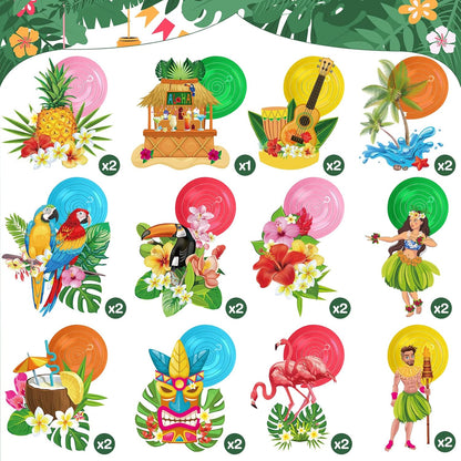 Outus 30 Pieces Hawaiian Luau Birthday Party Hanging Swirl Decorations, Flower Tropical Palm Flamingo Sign Foil Ceiling Decor for Floral Tropical Party Summer Beach Pool Tiki Supplies(Summer)