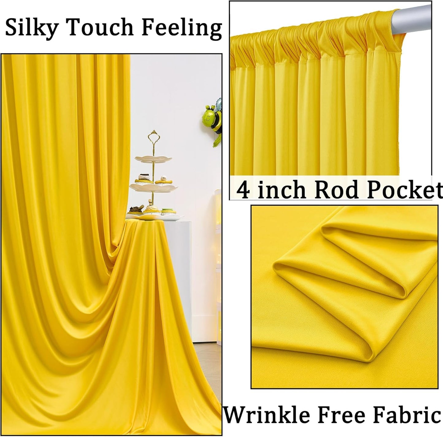 10ftx10ft Black Backdrop Curtains for Weddings Parties, Wrinkle Free 2 Panels Silky Polyester Photo Backdrop Drapes Back Drop Cloth Drapery for Birthday Mother'sDay Photography Background