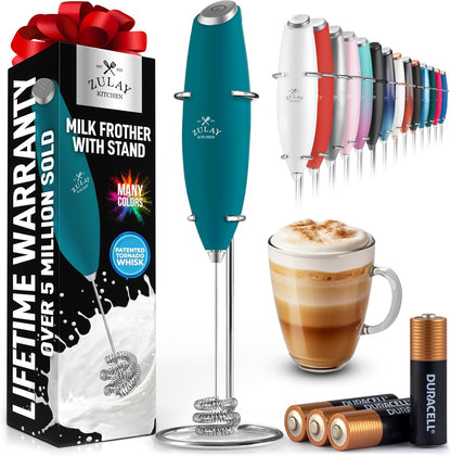 Zulay Kitchen Powerful Milk Frother Wand With Duracell Batteries - Ultra Fast Handheld Drink Mixer - Electric Whisk Foam Maker for Coffee, Lattes, Cappuccino & Matcha - Z1 Motor - Black - Colors A