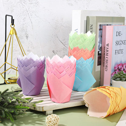 FYSUIMU 180Pcs Sage Green Tulip Cupcake Liners Gradient Green Muffin Baking Cups Cupcake Wrappers for Wedding Bridal Shower Spring Holiday Party Supplies