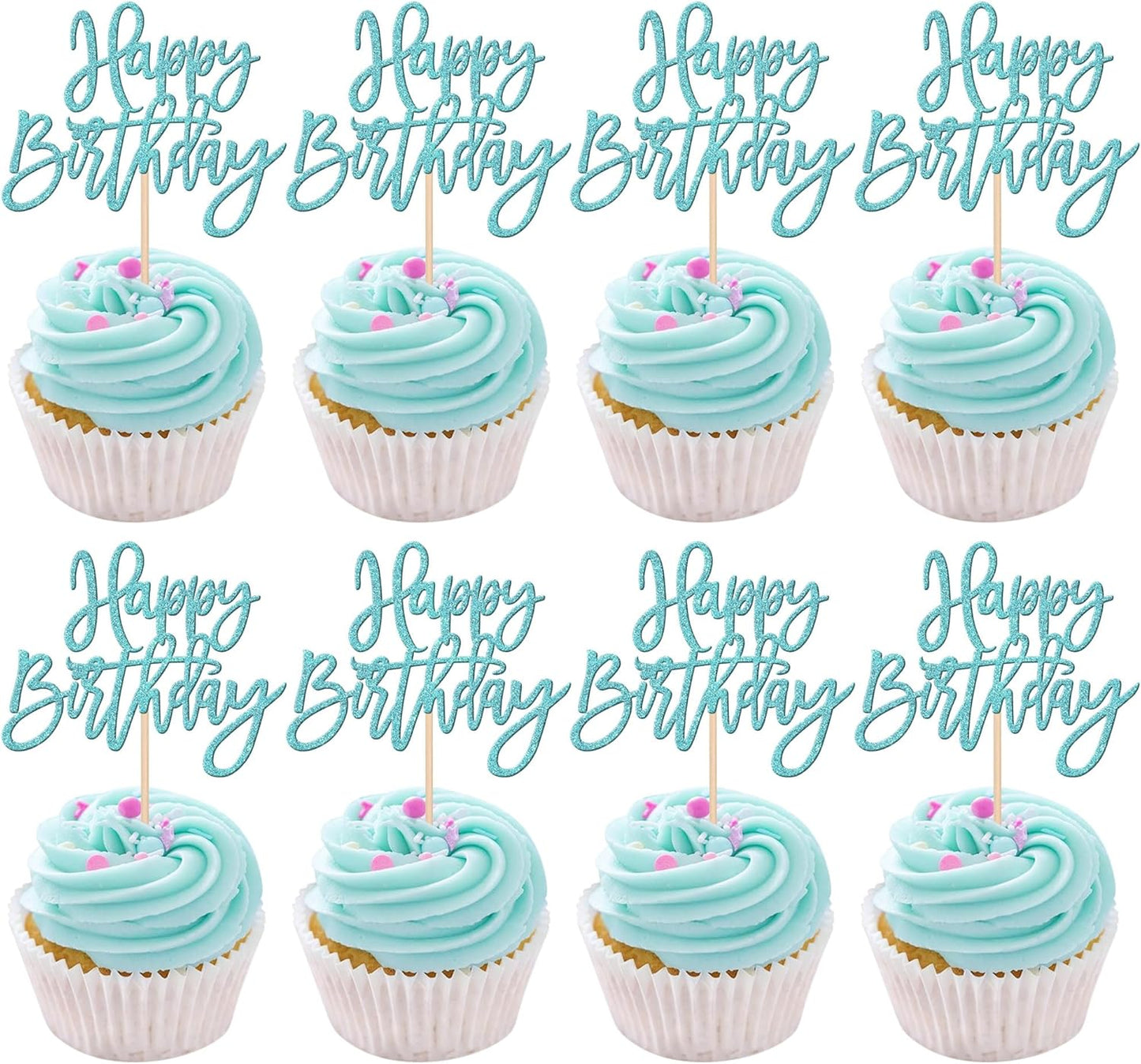 24 PCS Happy Birthday Cupcake Toppers Glitter Picks for Celebrating Anniversary Theme Party Cake Decorations Supplies Gold