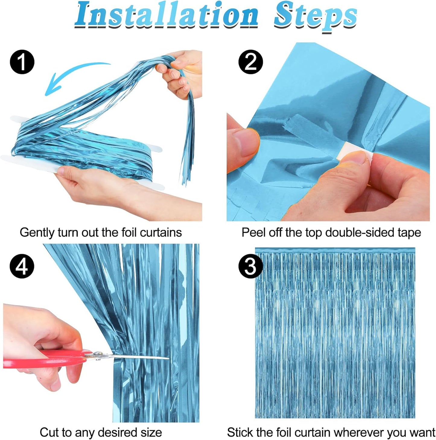 2 Pack Party Decorations, 3.28 FT x 7.05 FT Fringe Backdrop, Metallic Ocean Blue Foil Fringe Curtains Party Streamer Foil Backdrop, Light Blue Birthday Decorations Bachelorette Decor