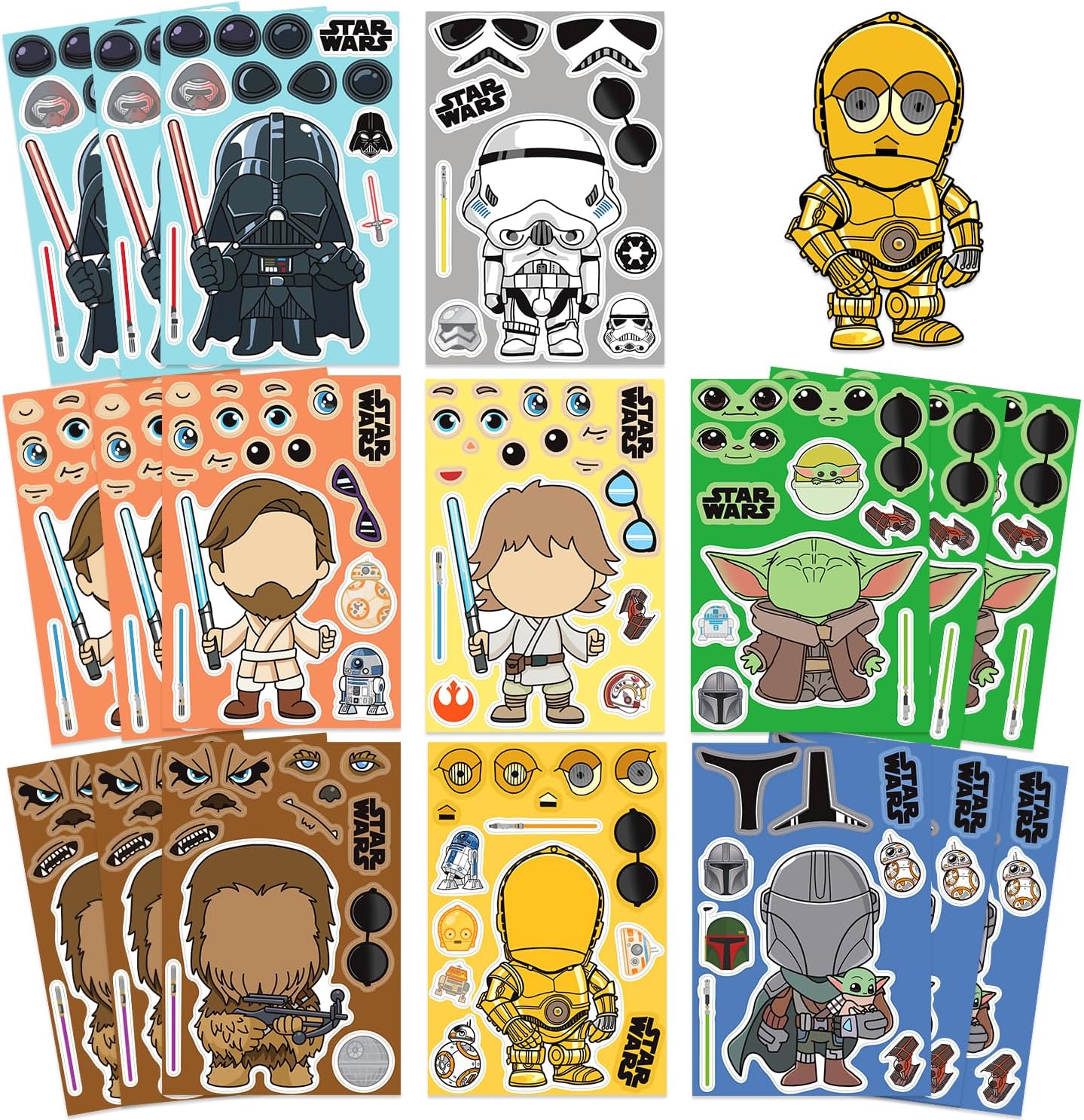 24 Sheets Cool Monster Sticker Cute Cartoon Charaters Make Your Own Sticker, Make a Face Stickers Party Favors Activities Gifts (c)