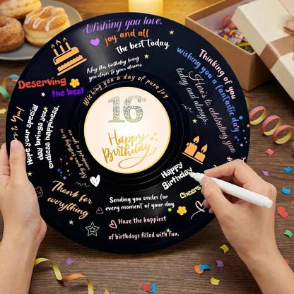 REEGII Vinyl Record Style Birthday Guest Book for Birthday Decorations - Large 11.6"x11.6" Sign-In Poster with 12 Pens | Unique Keepsake Gift for Birthday Party Decor (Happy Birthday, Golden, 11.6"L x 11.6"W)