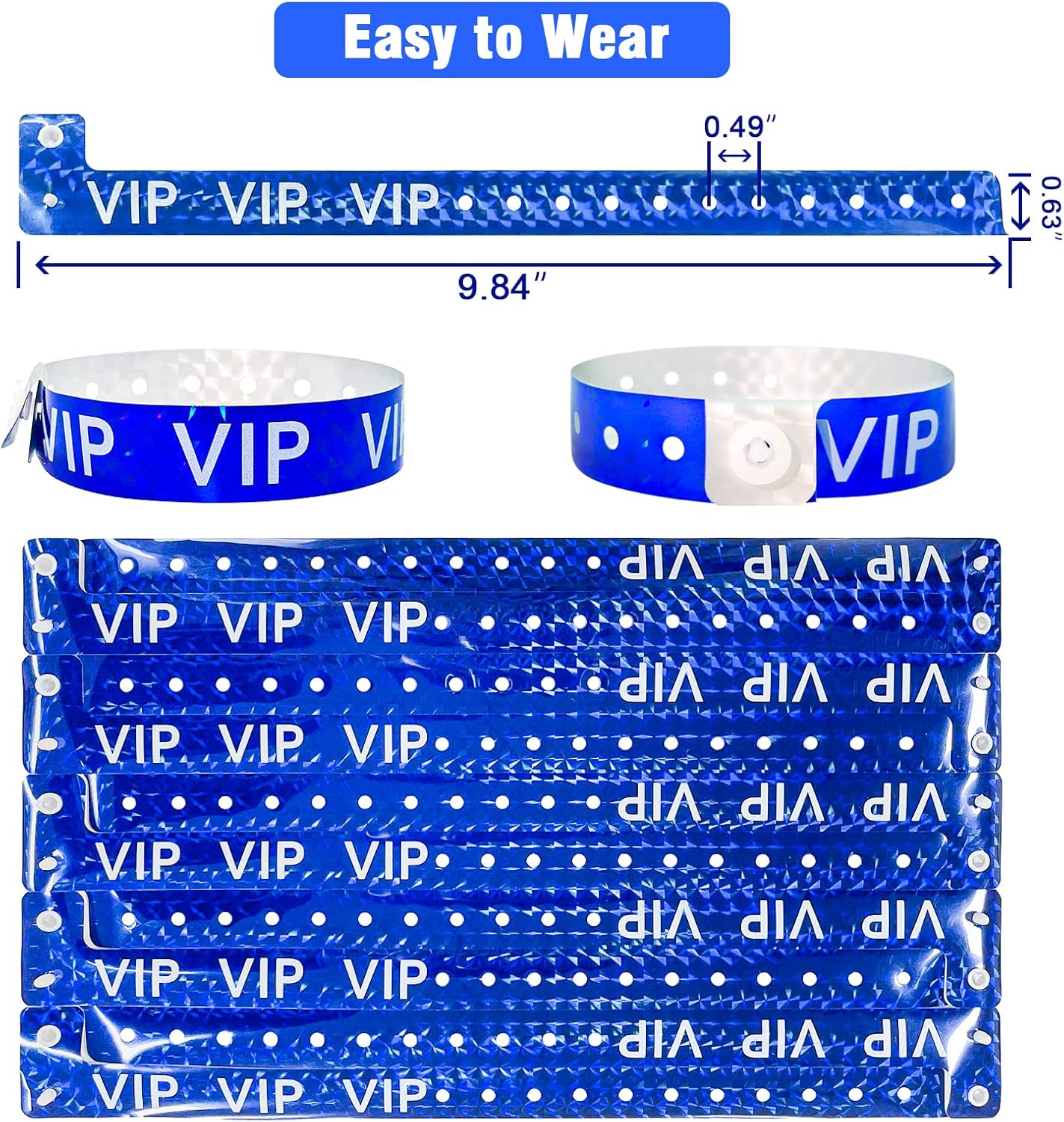 Ouchan Holographic VIP Plastic Wristbands Silver - 100 Pack Vinyl Wristbands for Events Parties