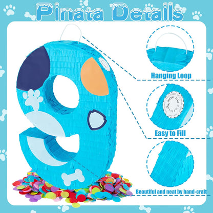 PCFING 20 Inch Dog Paw Number 1 Piñata with 30 Inch Piñata Stick Blindfold Confetti for Boy Girl Adults Birthday Party Decorations, Anniversary Celebration, Fiesta
