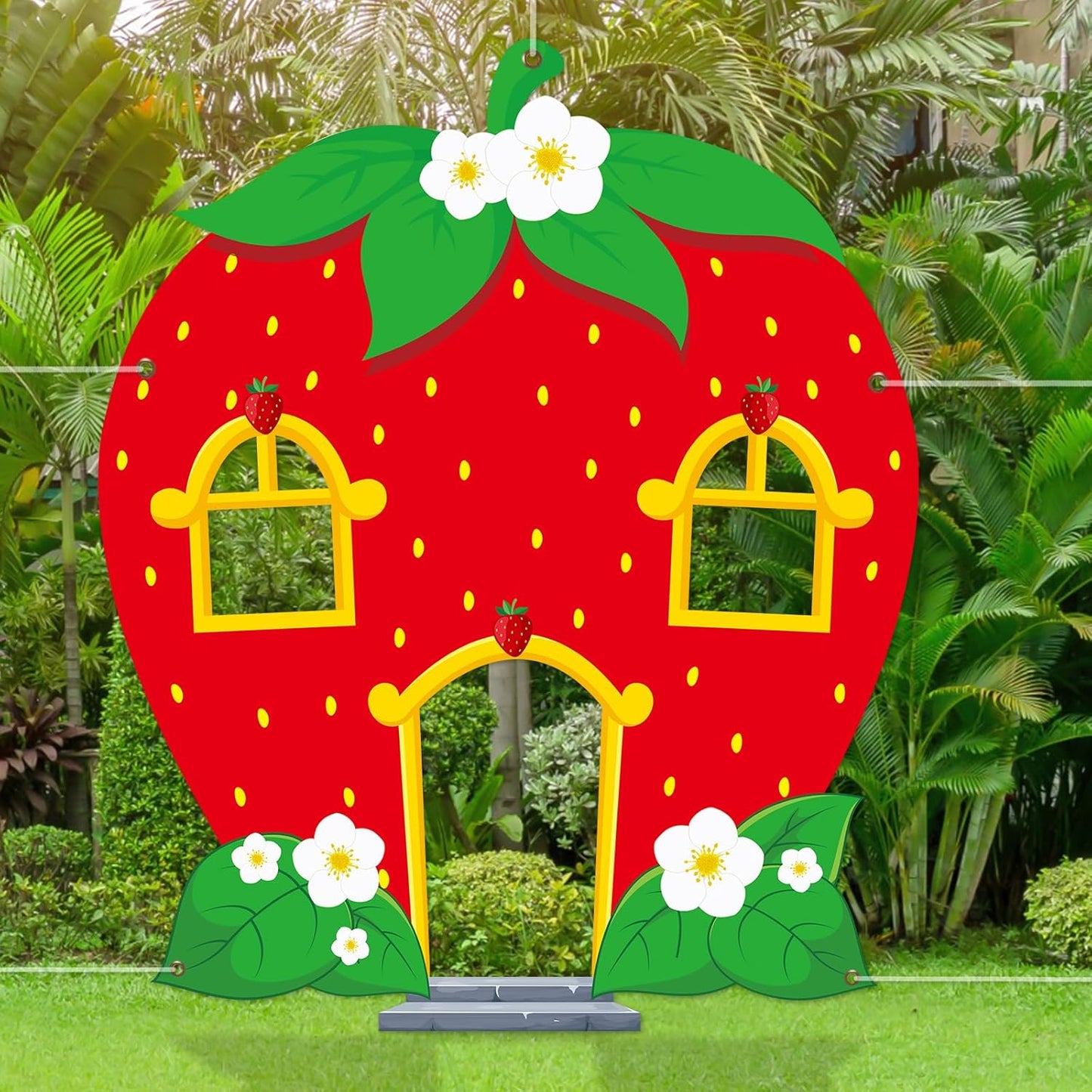 Strawberry Shaped Photo Prop Selfie Frame Party Decor Strawberry Photo Booth Props Background Sweet Berry Porch Banner Backdrop Sign Berry Themed Baby Shower Party Supplies 70x55 Inch