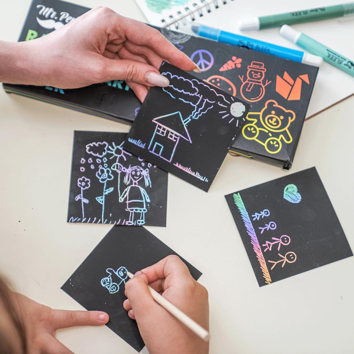 Mr. Pen- Scratch Art for Kids with Wooden Stylus, 125 pcs, Rainbow Scratch Paper, Scratch Art Paper