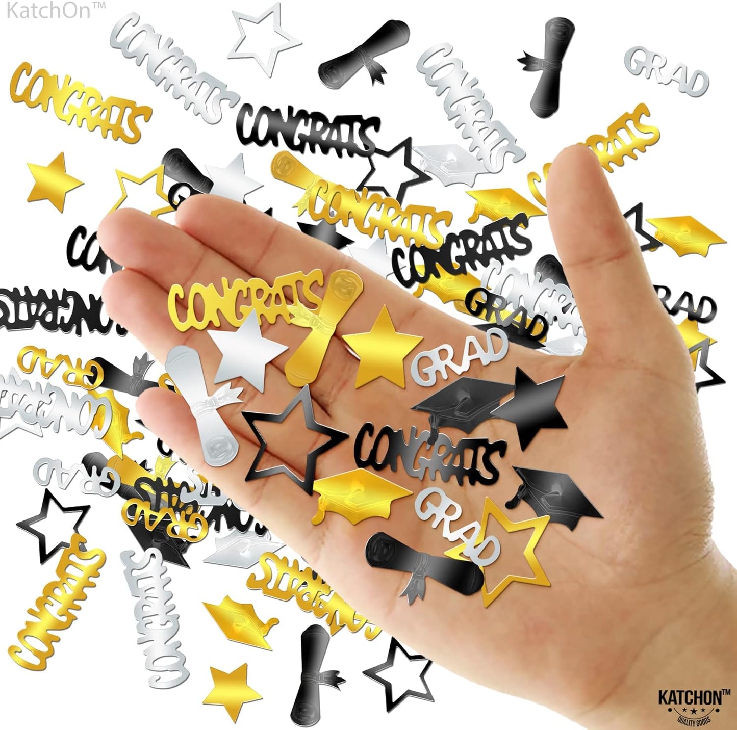 Black and Gold Grad Graduation Decorations 2026 - Pack of 1000, Congrats Grad Graduation Confetti 2026 | Grad Confetti Class of 2026 for Black and Gold 2026 Graduation Decorations, KatchOn