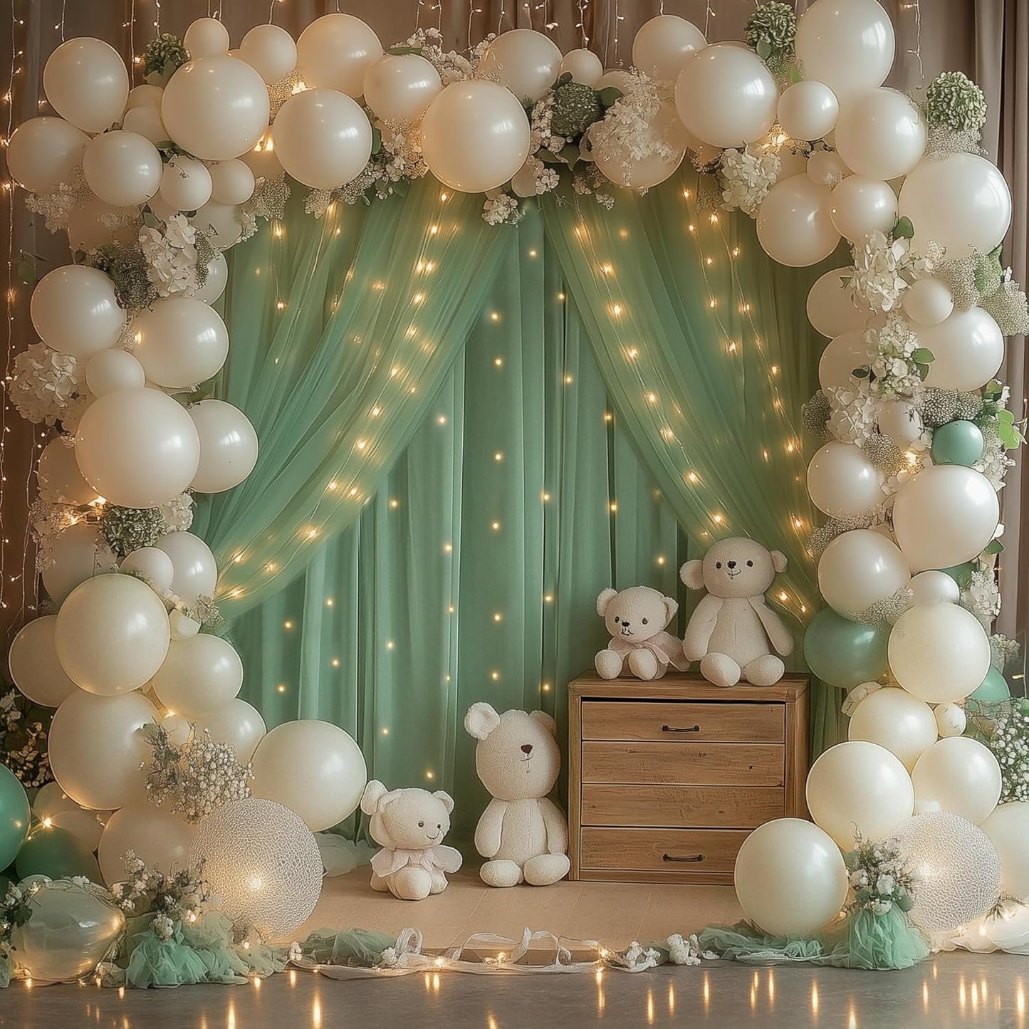 Fomcet Tulle Backdrop Curtains with Lights String White 10FT X 8FT Sheer Curtain with Lights Tulle Curtains Backdrop for Wedding Birthday Party Baby Shower Photo Shoot (2 Panels 5x8FT)
