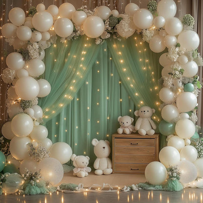 Fomcet Tulle Backdrop Curtains with Lights String White 10FT X 8FT Sheer Curtain with Lights Tulle Curtains Backdrop for Wedding Birthday Party Baby Shower Photo Shoot (2 Panels 5x8FT)