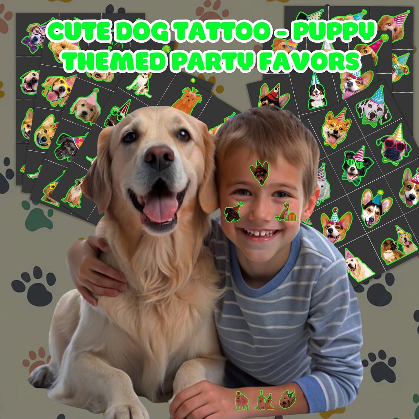 96PCS Dog Party Temporary Tattoos Stickers for Kids – Pre-Cut, Waterproof & Skin-Safe | Cute Puppy Theme 1st 2nd Birthday Supplies, Party Favors, Decorations (Normal)