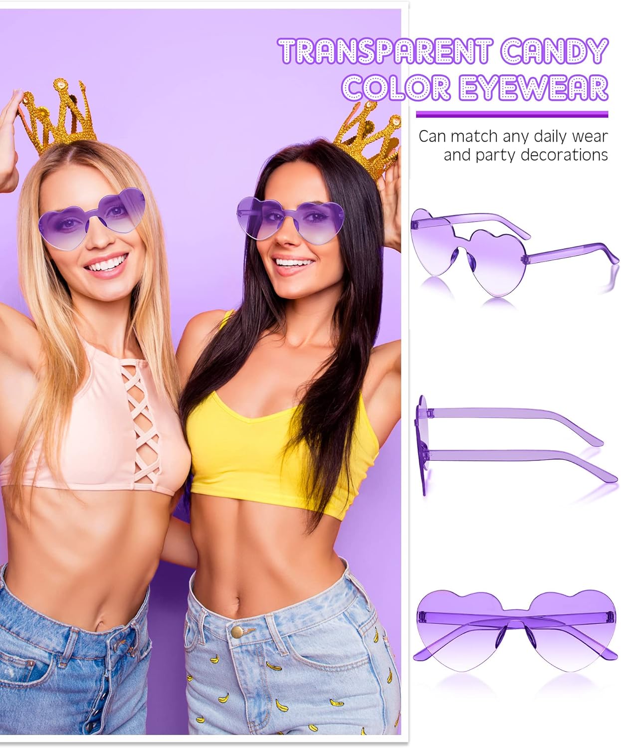 Frienda 8 Pairs Heart Shaped Sunglasses for Women Rimless Heart Glasses Candy Color Sunglasses for Party Favor