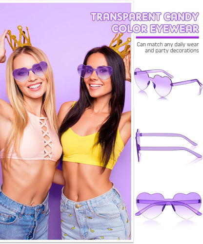 Frienda 8 Pairs Heart Shaped Sunglasses for Women Rimless Heart Glasses Candy Color Sunglasses for Party Favor