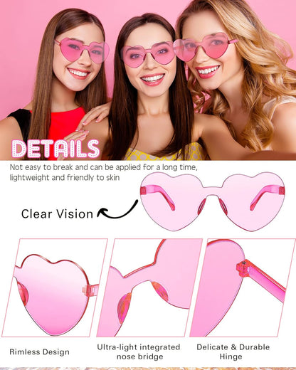 Frienda 20 Pairs Heart Shaped Sunglasses Rimless Candy Color Glasses for Women Men Party Favor