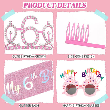 YARIEW 3rd Birthday Decorations, 3rd Glitter Purple Sash and Crown Kit with Happy Birthday Sunglasses, Tiara Princess Crown and Sash Party Outfit Accessory