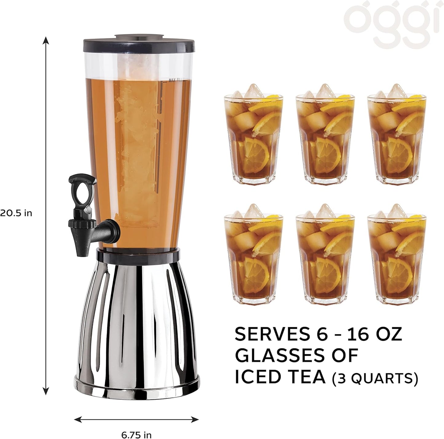 OGGI Beer Tower 88oz - Beverage Dispenser with Spigot & Ice Tube, Margarita Tower, Mimosa Tower, Perfect Drink Dispensers for Parties, Drink Tower, Holds 6 Pints of Beer – Stainless