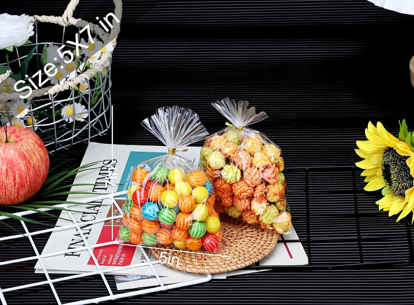 Clear Candy Bags 100pcs 6X10 Cellophane Treat Bag Party Favor Goodie Cake Pop Gift Apple Cello for Gift Baskets Bakery Cookie with Ties