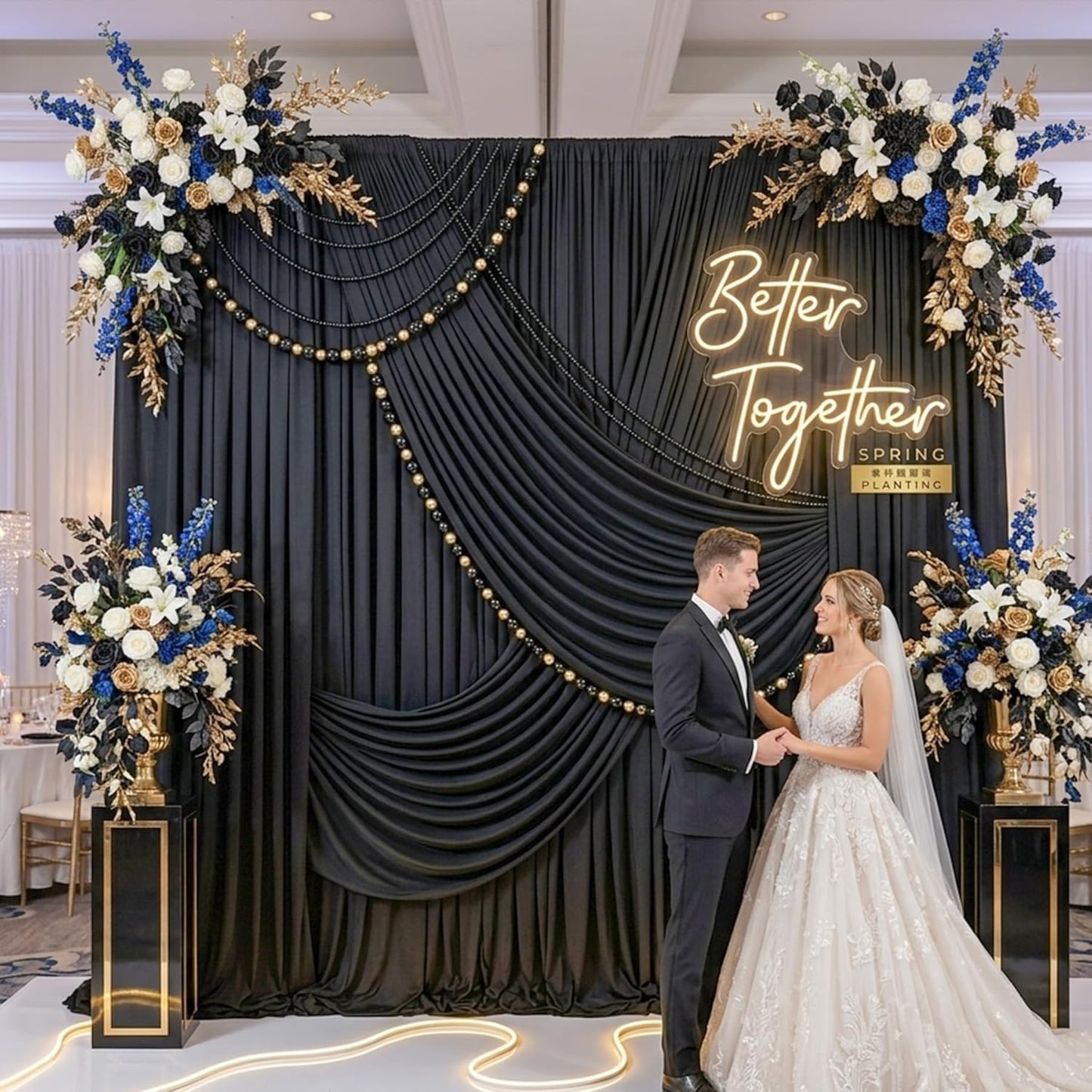10ftx10ft Black Backdrop Curtains for Weddings Parties, Wrinkle Free 2 Panels Silky Polyester Photo Backdrop Drapes Back Drop Cloth Drapery for Birthday Mother'sDay Photography Background