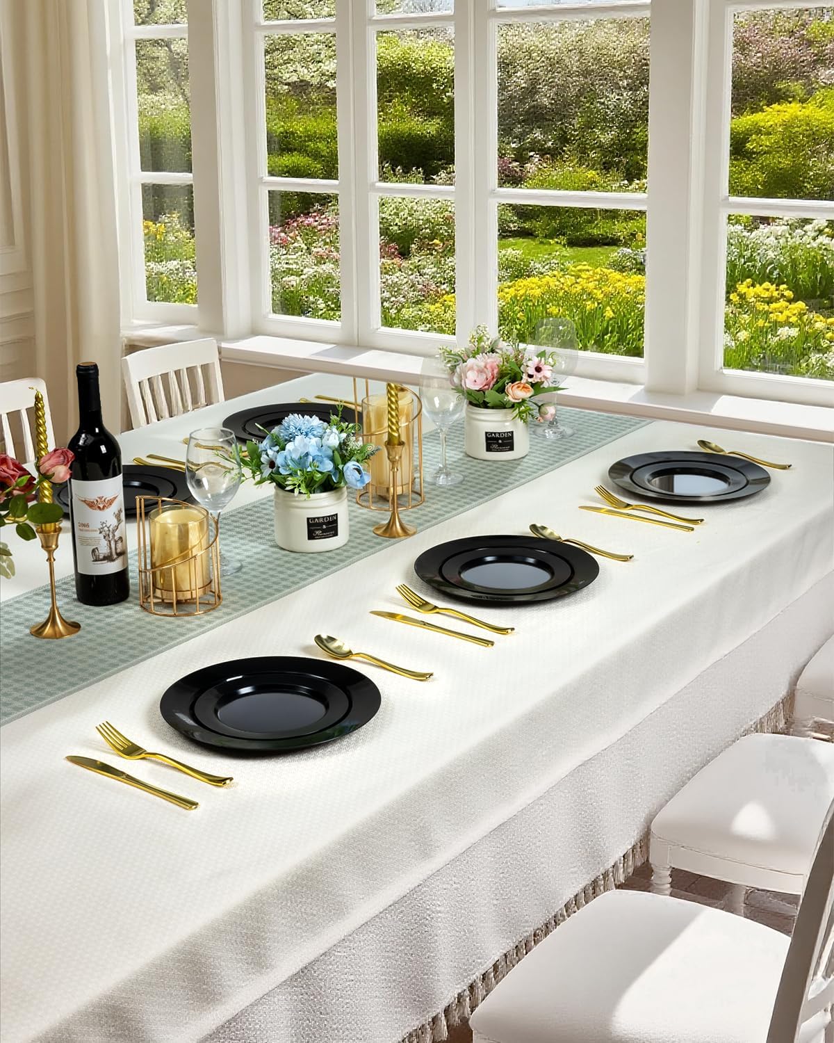 BESTVIP 200PCS Gold Plastic Plate, Disposable Party Plates with 100 Dinner Plates and 100 Dessert Plates, Plastic Plates for Party, Wedding and Birthday