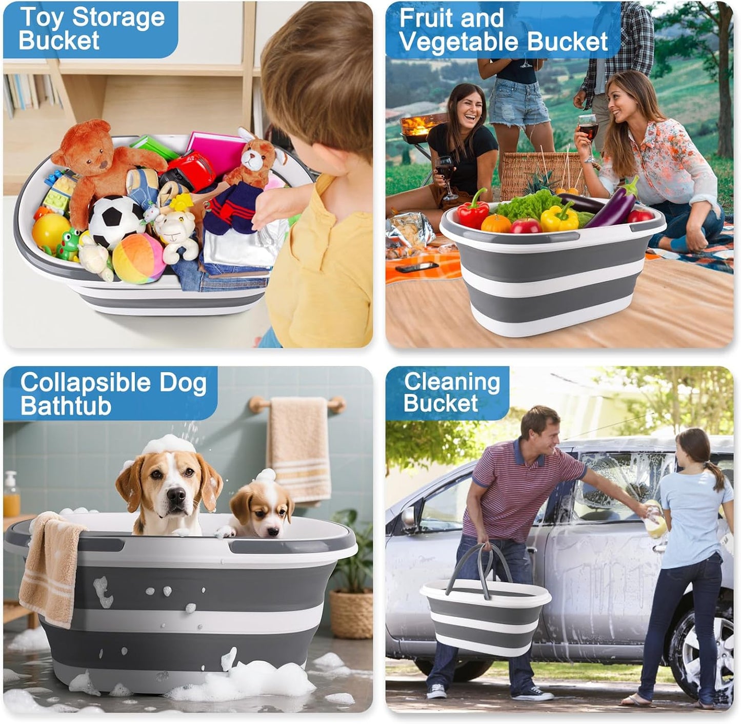 Collapsible Bucket for Cleaning, 4.2 Gallons Mop Bucket with Handle for Floor Window Car Washing, Silicone Ice Buckets for Parties Camping Fishing Beach, RV Laundry Storage Household Cleaning Supplies