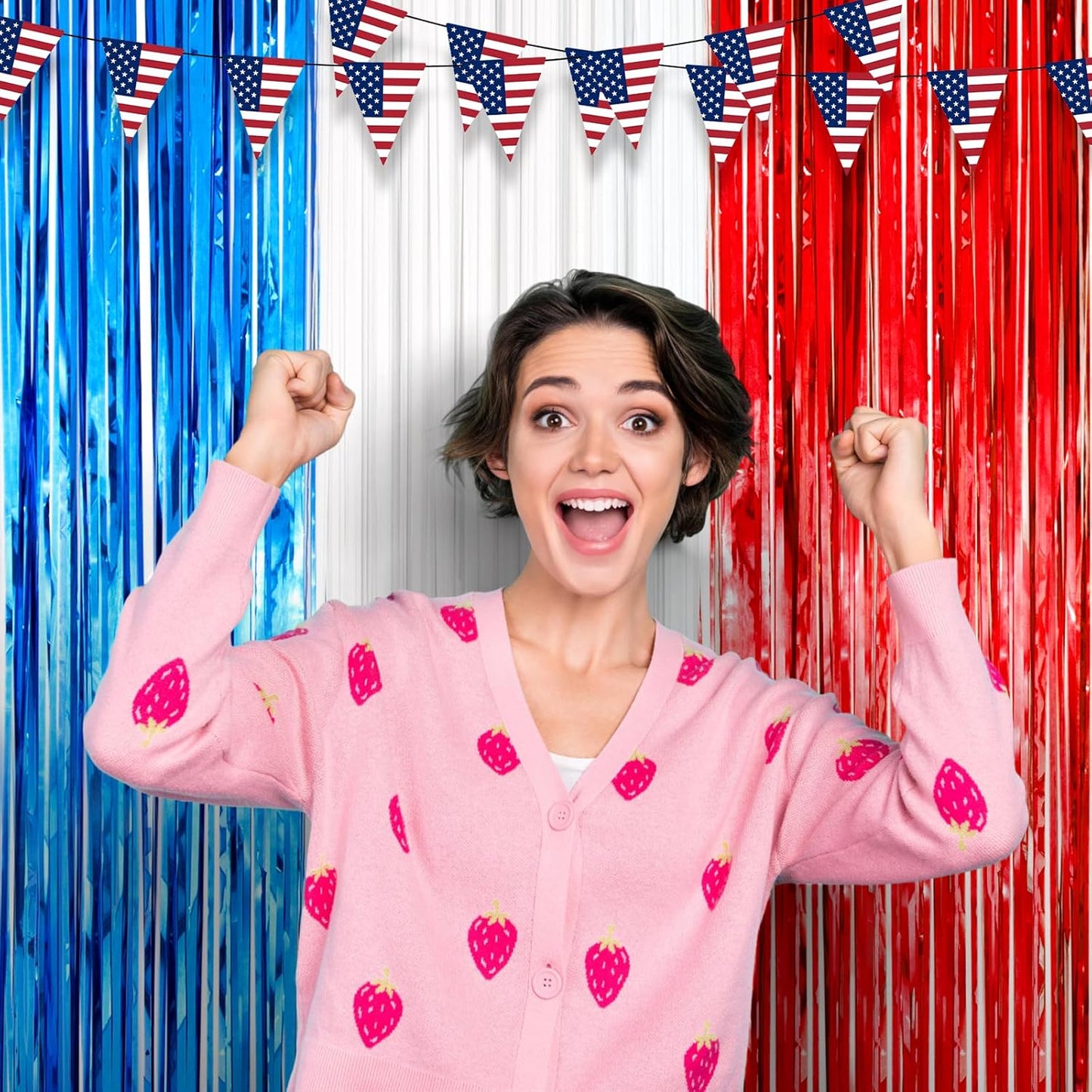 Voircoloria 3 Pack 3.3x8.2 Feet Gold Foil Fringe Backdrop Curtains, Tinsel Streamers, Fringe Backdrop for 2025 New Years Eve, Graduation, Birthday, Baby Shower, Gender Reveal, Disco Party - Colors A