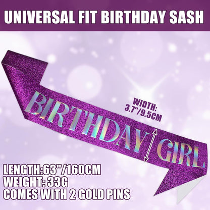 RUDONG M Birthday Girl Sash Glitter - Silver Birthday Sash for Women & Girls | Sweet 16/18th/21st/30th/40th/50th/60th/70th, All-Age Celebration Party Decor