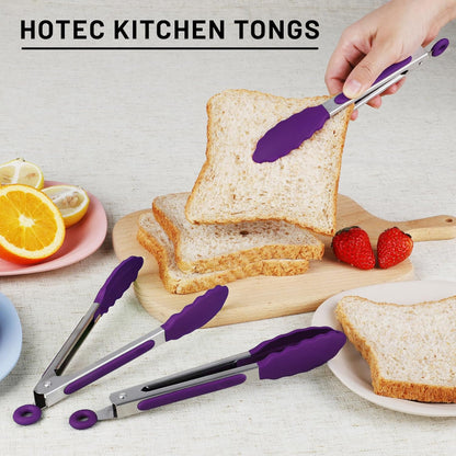Hotec Mini Silicone Kitchen Tongs for Cooking - 7-Inch Small Serving Tongs with Silicone Tips, Set of 3 (Blue)