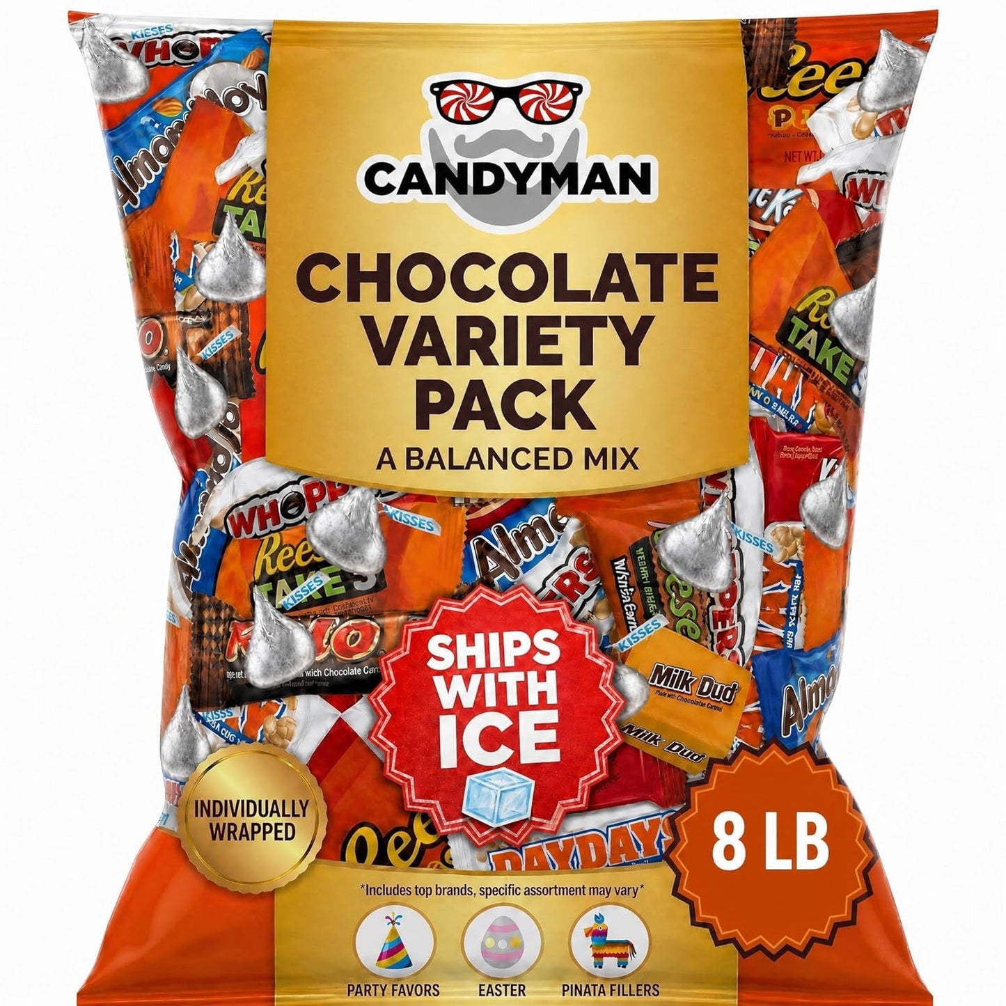 CANDYMAN 4 lb Assorted Chocolate Candy Variety Pack, Bulk Chocolate Individually Wrapped, Candy & Holiday Treats, Father's Day, Ship with Ice