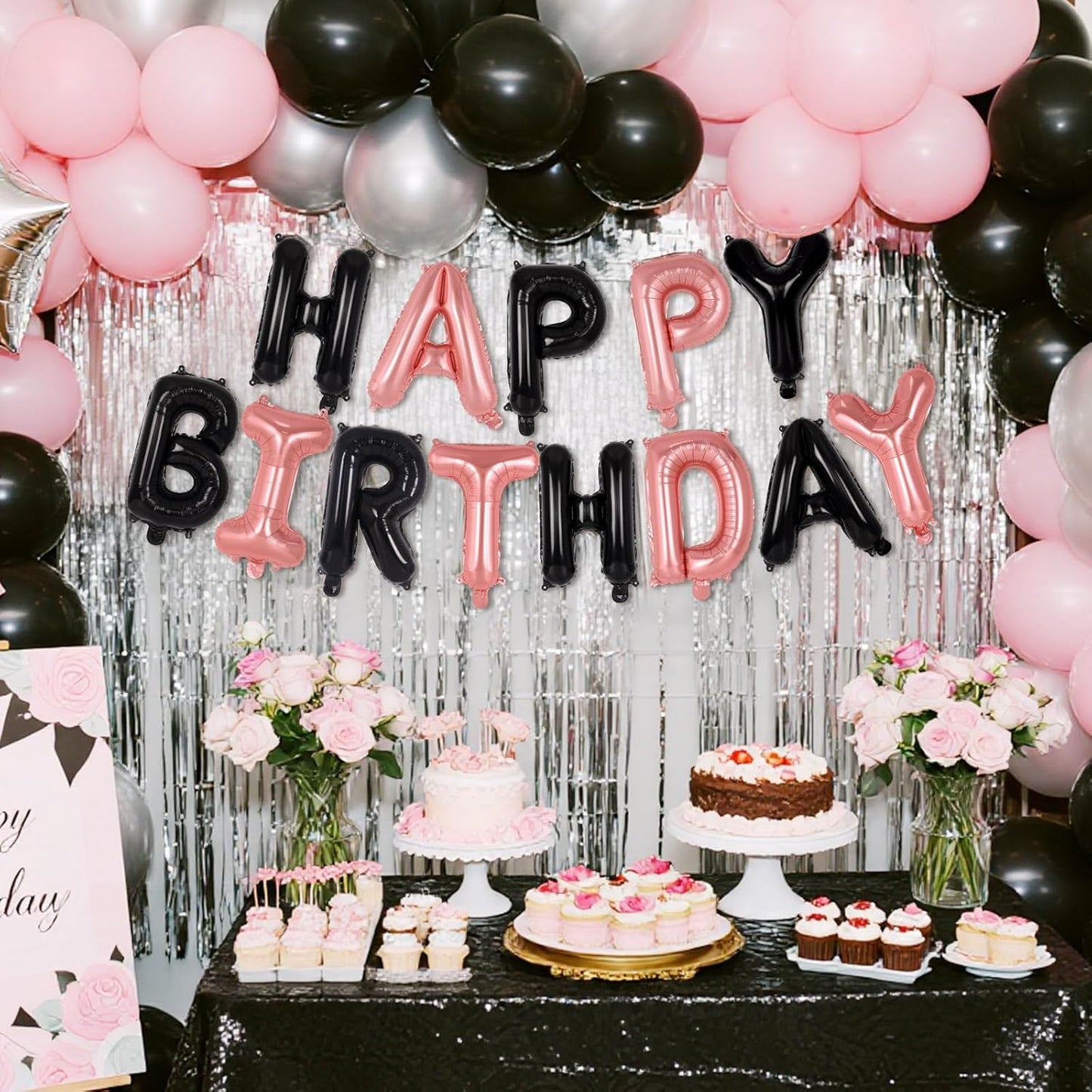 Happy Birthday Balloons Banner, Foil Balloon Personalized Name Letters Balloons Sign Birthday Party Decorations for Women Men Boys Girls Cream