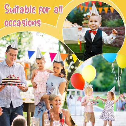 24 PCS Party Cone Hats DIY Birthday Paper Cone Hats for Kids and Adults Birthday, Baby Shower, Bridal Shower
